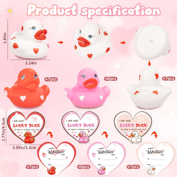 Kockuu 20Pcs Rubber Ducks With Cards Gift Valentines Day Party Favors Small 2.36    Assorted Pink Red White Squeaky Duckies In B