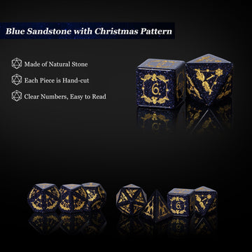 UDIXI Christmas Gemstone Dice Set, 7PCS Crystal DND Dice for Dungeons and Dragons, Handmade Stone Dice for MTG Table Games (Blue