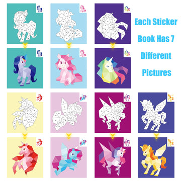 4 Pack Sticker Books For Kids Ages 4-8, Crafts For Kids Ages 4-8 Sticker Paint Books Boys And Girls Birthday Gifts Party Favor, Travel Toys For Toddlers Learning (Princess+Animal+Horse+Vehicle)
