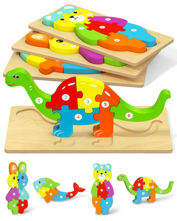 Yetonamr Wooden Toddler Puzzles Montessori Toys For 2 3 4 Years Old Boys Girls, 4 Pack Toddler Easter Basket Stuffers Animal Puzzles Kids Toys Birthday Gift Learning Toy Ages 2-4, 3-5