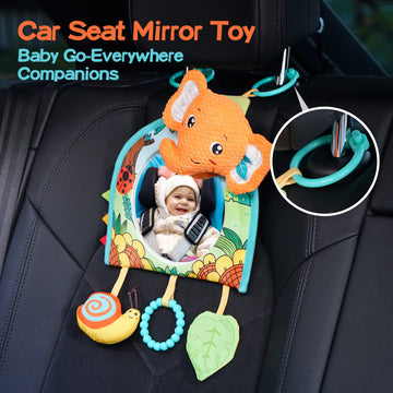 Car Seat Toys, Baby Mirror Toy For Car, Baby Car Toys Rear Facing, Mirror,Teether And Crinkle Paper, Fun Travel Infant Car Seat Toy For Rear Face, Tummy Time Toys With Newborns, Babies Carseat Toy