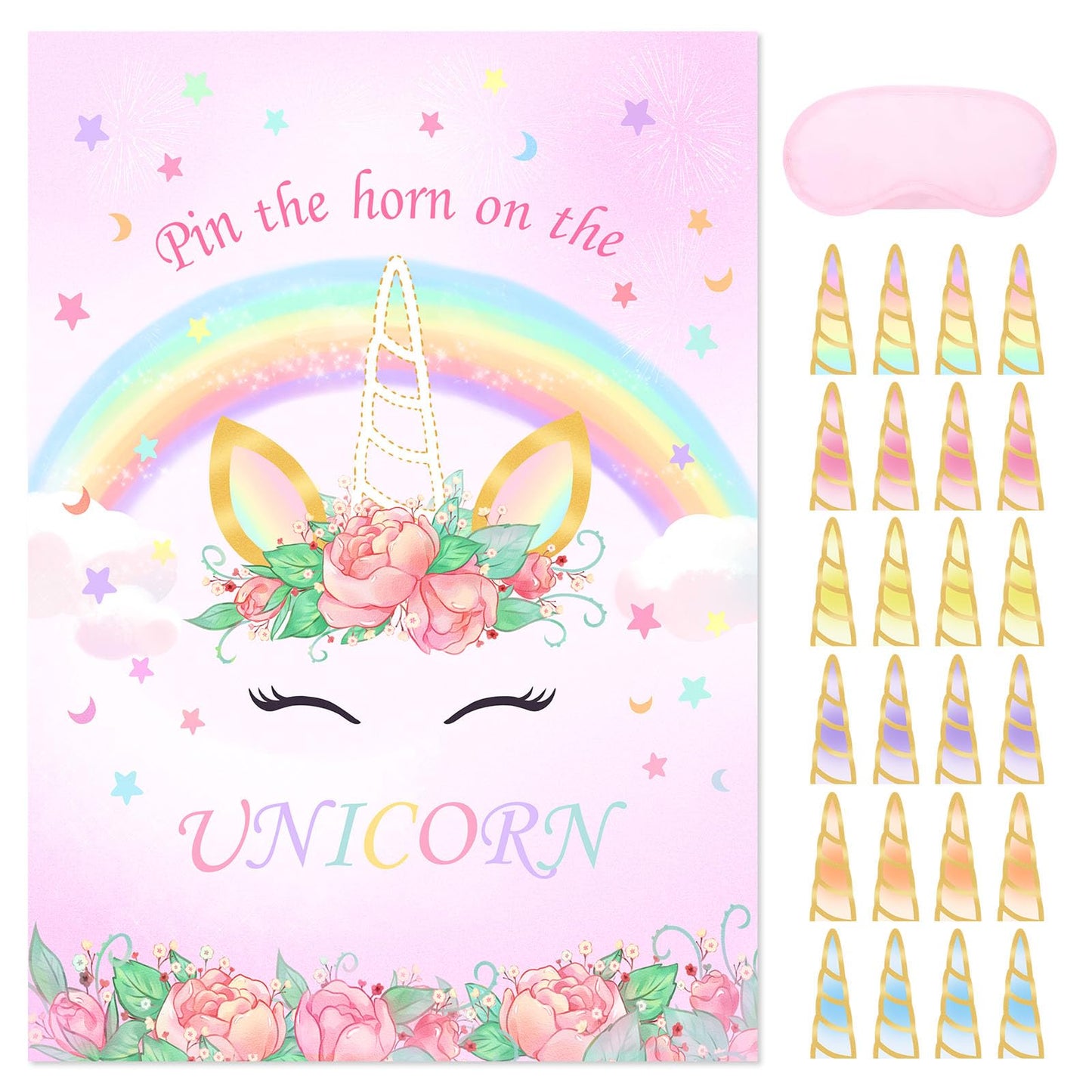 Joarhonal Pin The Tail On The Unicorn Game - Unicorn Birthday Party Games For Girls Unicorn Party Supplies With 24 Pcs Horn Stic