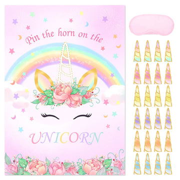 Joarhonal Pin The Tail On The Unicorn Game - Unicorn Birthday Party Games For Girls Unicorn Party Supplies With 24 Pcs Horn Stic