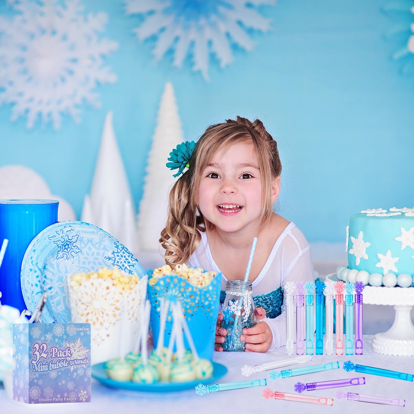 32 Pieces Frozen Bubble Wands,6 Color Mini Snowflake Bubble Wands Kids Party Favors,For Birthday Party,Theme Party,Summer Outdoo