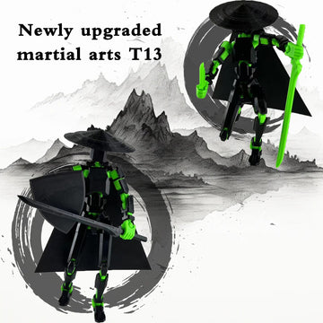 PkghoKids Already Assembled T13 Action Figure Accessories,Dummy 13 T13 Multi-Jointed Movable 3D Printed Toys (Black Green)