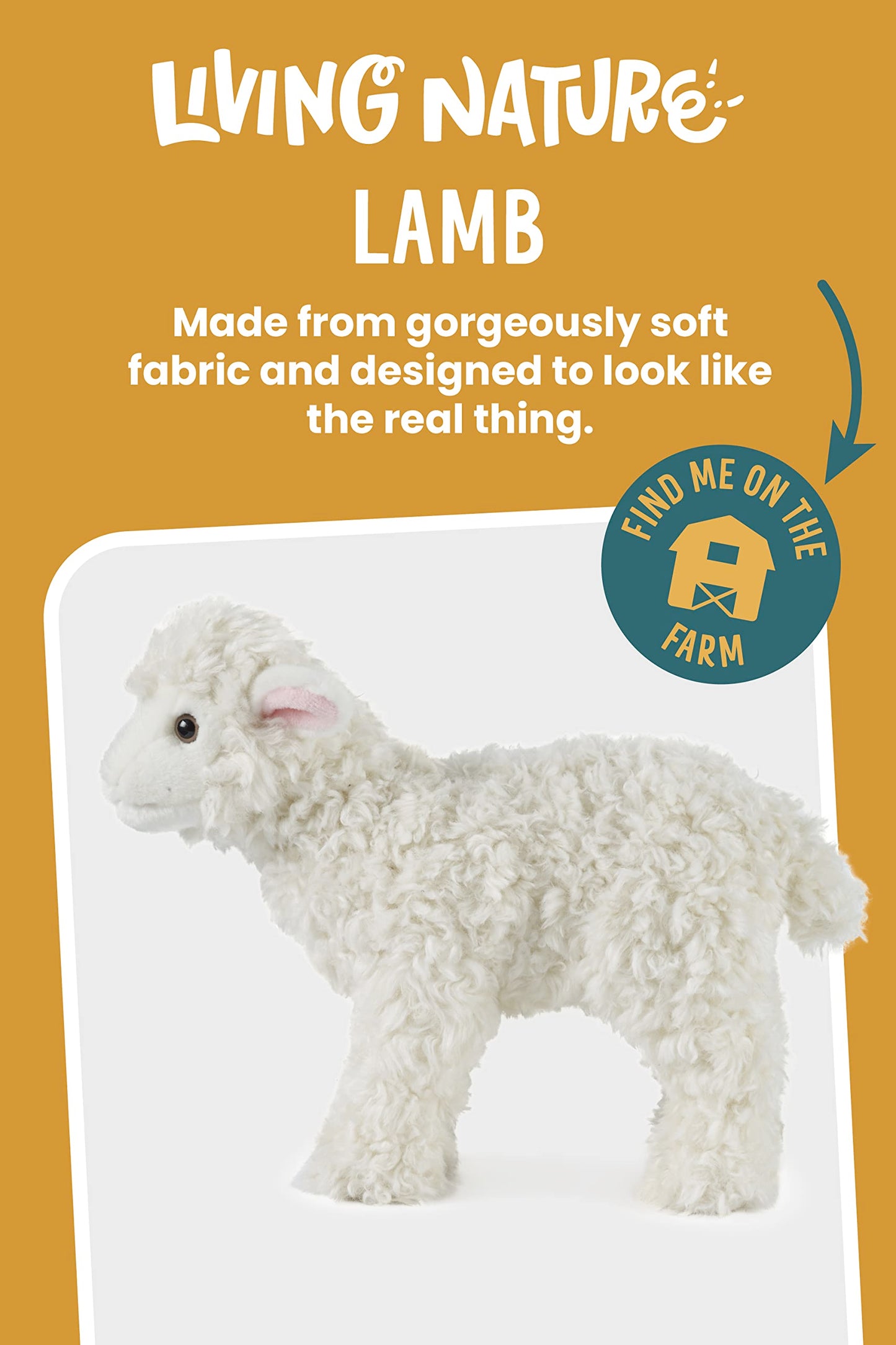 Living Nature Lamb Stuffed Animal | 12" Plush Soft Toy | White Fluffy Farm Animal | Model AN340