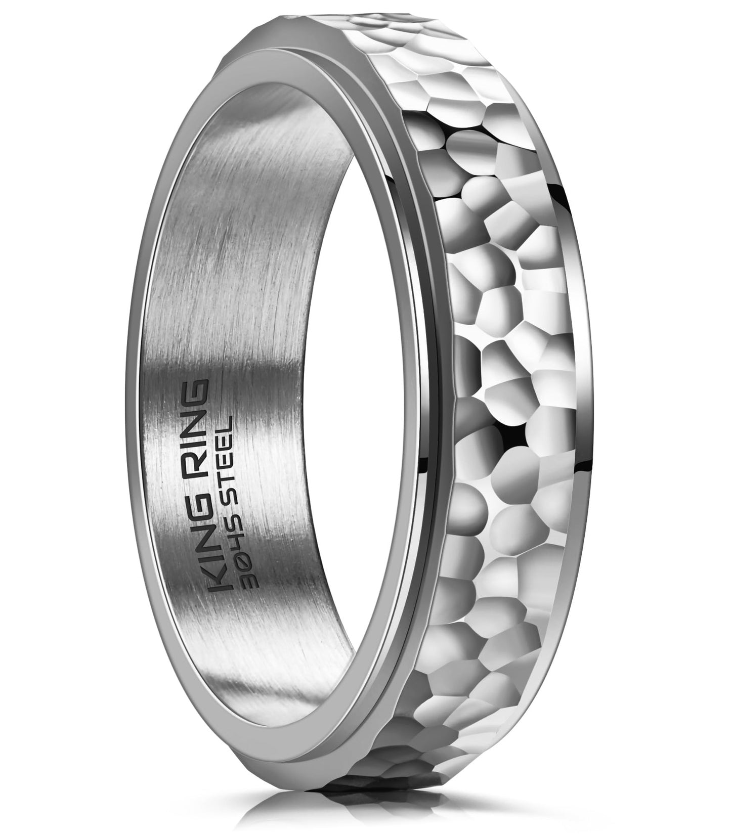 King Ring 6Mm Spinner Hammered Ring - Stress Relief Fidget Ring For Men & Women K39V2 - Silver 11