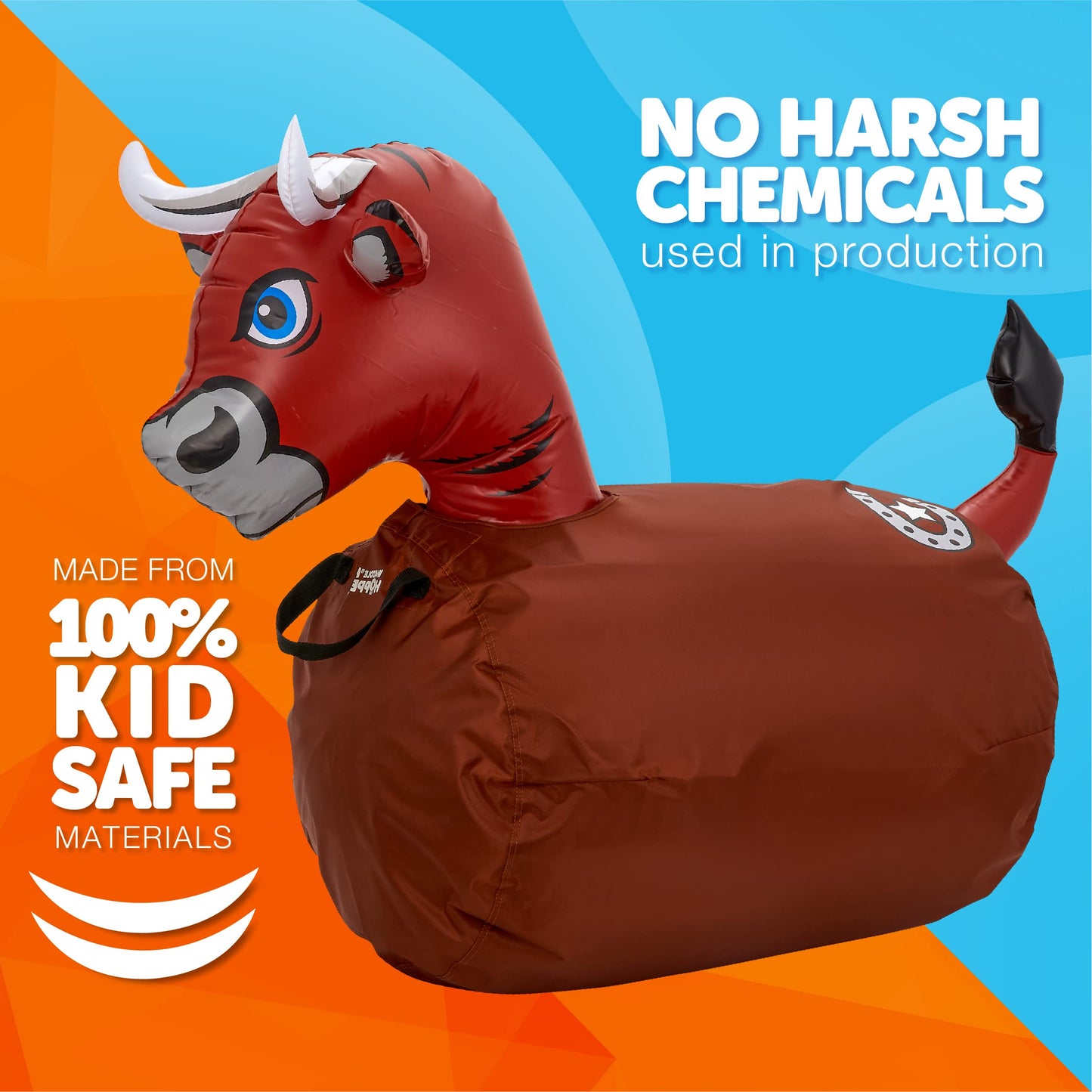 Waddle Hip Hoppers Bouncy Hopper Inflatable Hopping Animal Bouncer, Supports Up To 250 Pounds, Ages 5 And Up (Brown Bull)