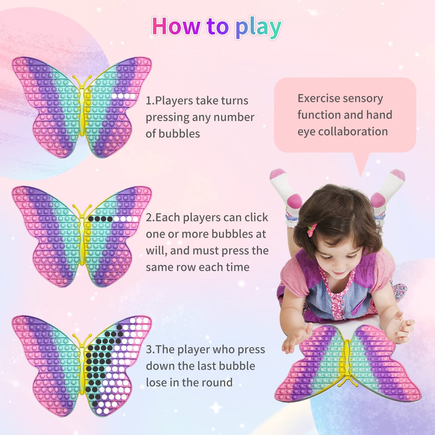 Jumbo Butterfly Pop For Teens Kids Girls, It Is 15.75 Inch 162 Bubbles Extra Large Pop Fidget Toys, Giant Butterfly Toy, Huge Big Jumbo Pop Fidget Toy Stress Reliever, Women Girl Gift Christmas