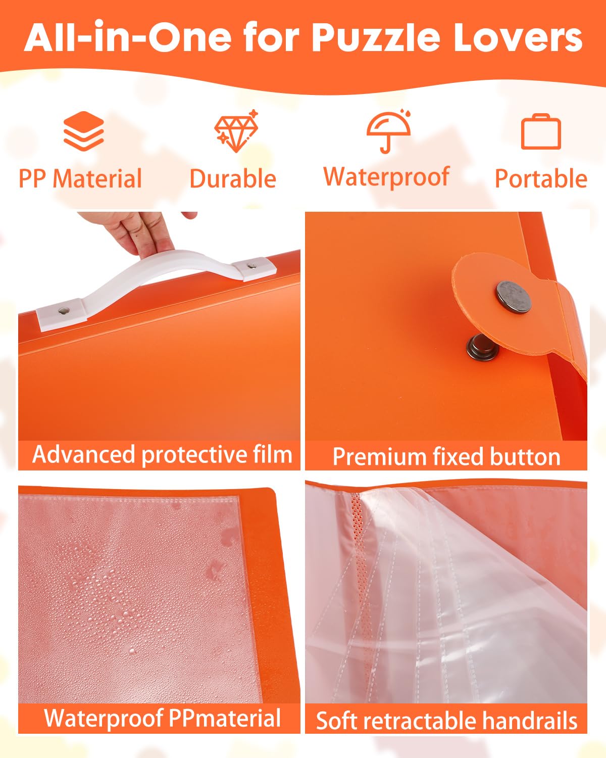 Puzzle Storage Folder for 1000-Pieces  20 HD Film Pockets  Dustproof and Stain-Proof  Portable and Mobile  Jigsaw Enthusiasts Puzzle Space-Saving Organizer Accessories(Orange)
