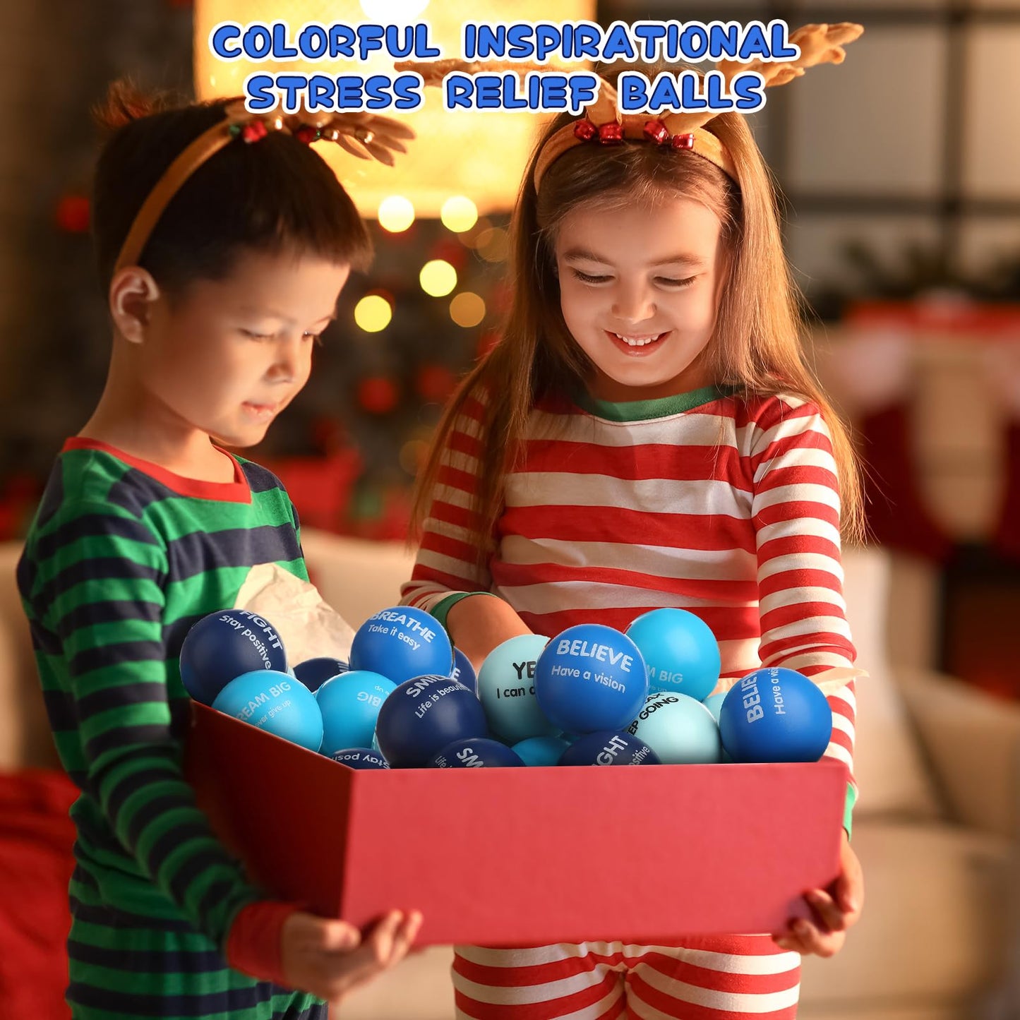 Liliful 48 Pieces Motivational Stress Balls Bulk for mature-themeds Fidget Toys Inspirational Squeeze Balls Valentine's Day Employee Appreciation Gift mature-themed Goodie Bag Stuffer 2.2 Inch(Blue)