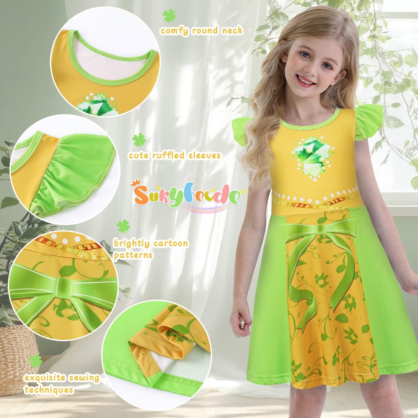 Sukyfecde Princess Dress for Toddler Girls Halloween Costume Outfits Birthday Dress Up Clothes Size 7-8 Green