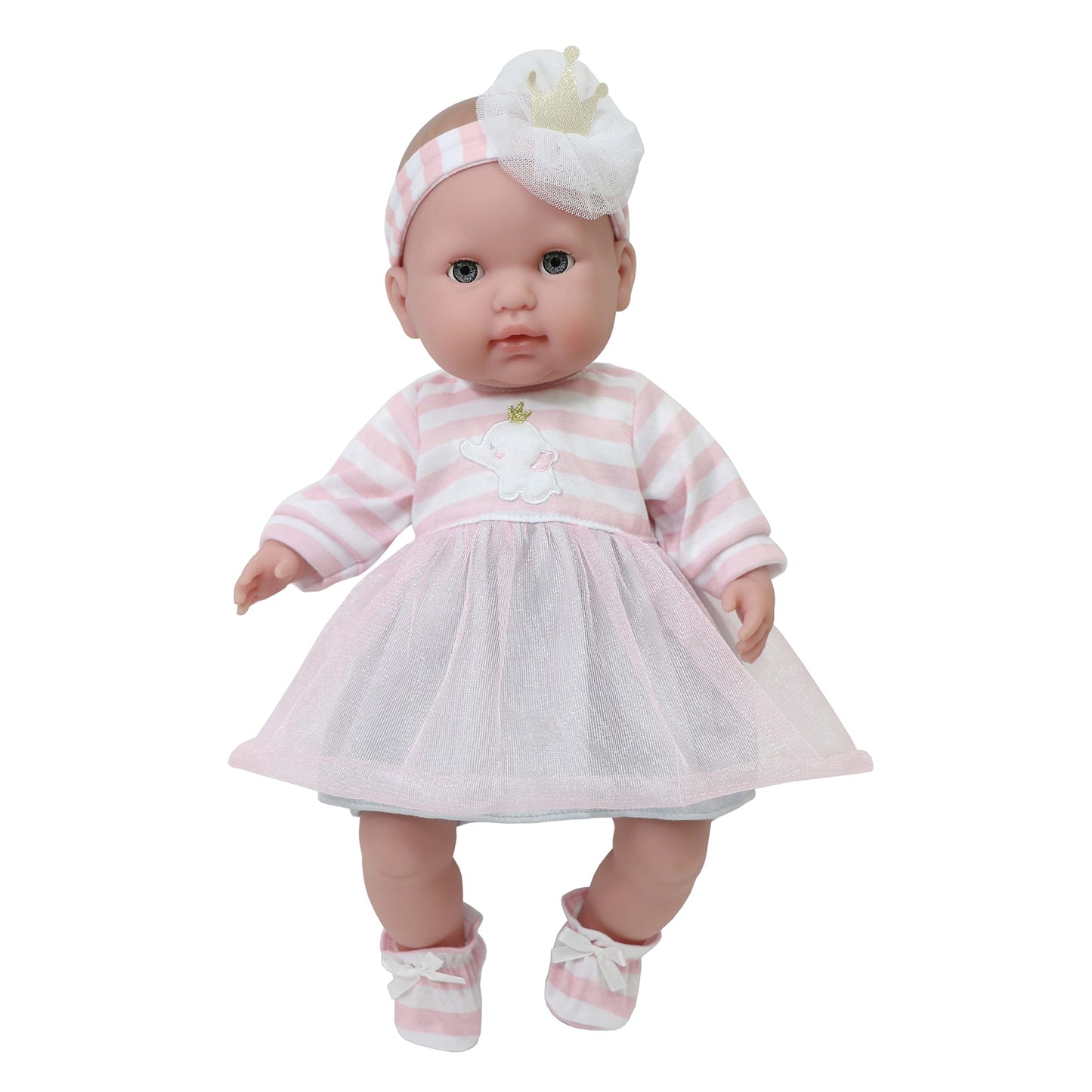 JC Toys Baby Doll Outfit - Pink Striped Dress with Tulle Skirt & Accessories - Fits 14"-16" Dolls - Model CLO30040G