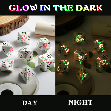 Metal DND Dice, DNDND 7 PCS Glow in The Dark Metallic D&D Dice Set with Grogeous Gift Case for Dungeons and Dragon Tabletop Game