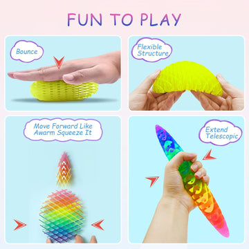 3 Packs Fidget Worm Toy, Desk Fidgets For Adults, 3D Printing Elastic Worm Shaped Ornament Pocket Squeeze Toys, Fidget Sensory T