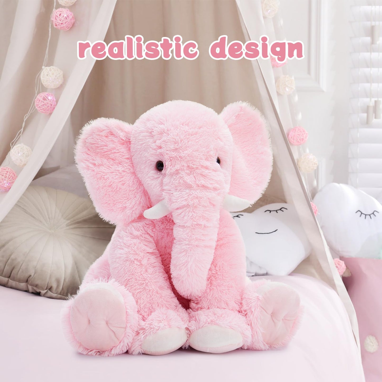 MorisMos Pink Elephant Plush Toy - Soft 19 Inch Stuffed Animal for Boys & Girls