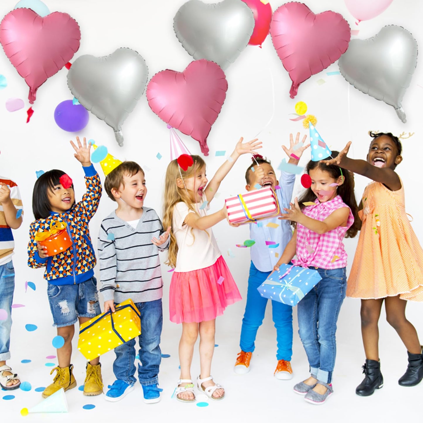 30 Pcs Metallic Pink Silve White Heart Balloons 18In Heart Shaped 18 Inch Balloons Helium Mylar Balloons Foil Balloon Decoration