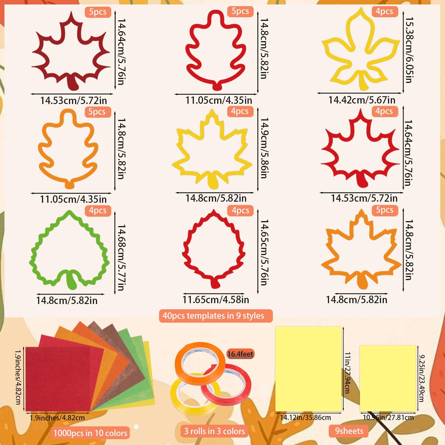 Renbuzhu 40PCS Fall Crafts Bulk: Leaves Paper Suncatchers DIY Kit for Autumn Thanksgiving Activities Decorations, Window Stained