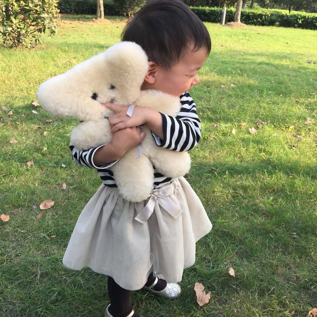 funlife 100% Australian Soft Lambskin Flat Teddy Bear for Baby Birthday Gift,Natural Snuggle Bear for Infant,Cream