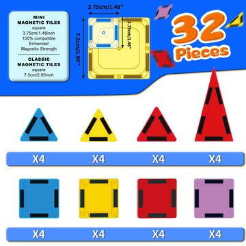 Mini Magnetic Tiles For Kids, Magnetic Building Set, Construction Stem Travel Toys For Boy Girl Ages 3+, Montessori Preschool Le