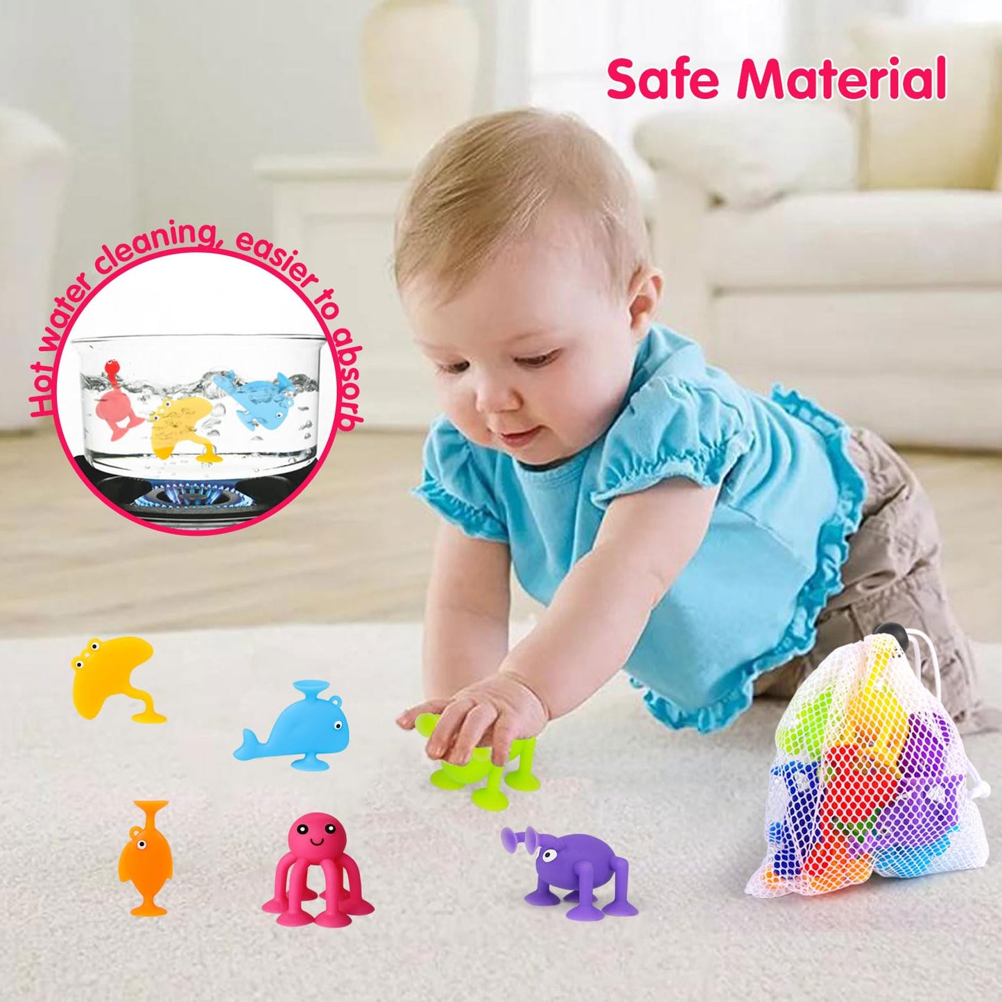 Suction Kids Bath Toy For Baby Aged 3 4 5 Years Old, 10Pcs Animal Bath Suckers For Toddler, Window Shower Tools With Mesh Bag St