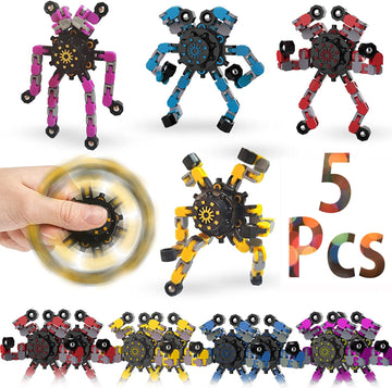 5Pcs Random Fidget Spinners,Diy Deformable Robot Fingertip Toys,Decompression Spinner,Deformable Creative Mechanical Gyro Toys,S