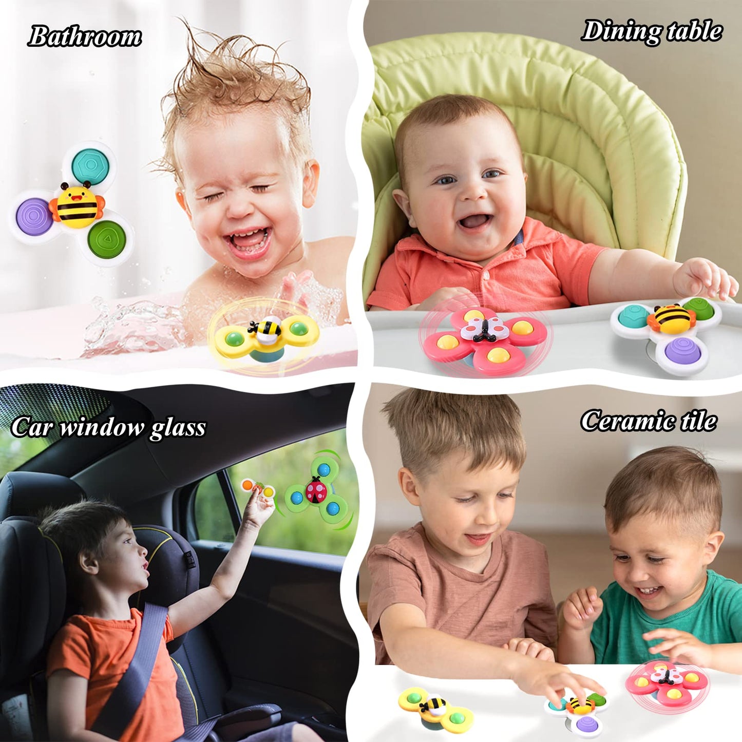 Suction Cup Spinner Toy For Baby - Suction Cup Fidget Spinner Toys Bath Toys Window Spinning Top Baby Toys 12-18 Months Christmas Birthday Gifts For 1 2 3 Boys Girls Sensory Toys For Toddlers 1-3