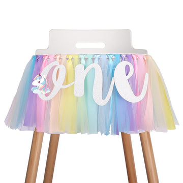 Unicorn Highchair Banner Decoration For Baby - 1St First Birthday Banner, High Chair Fabric Garland Party Supplies, Red Orange Y