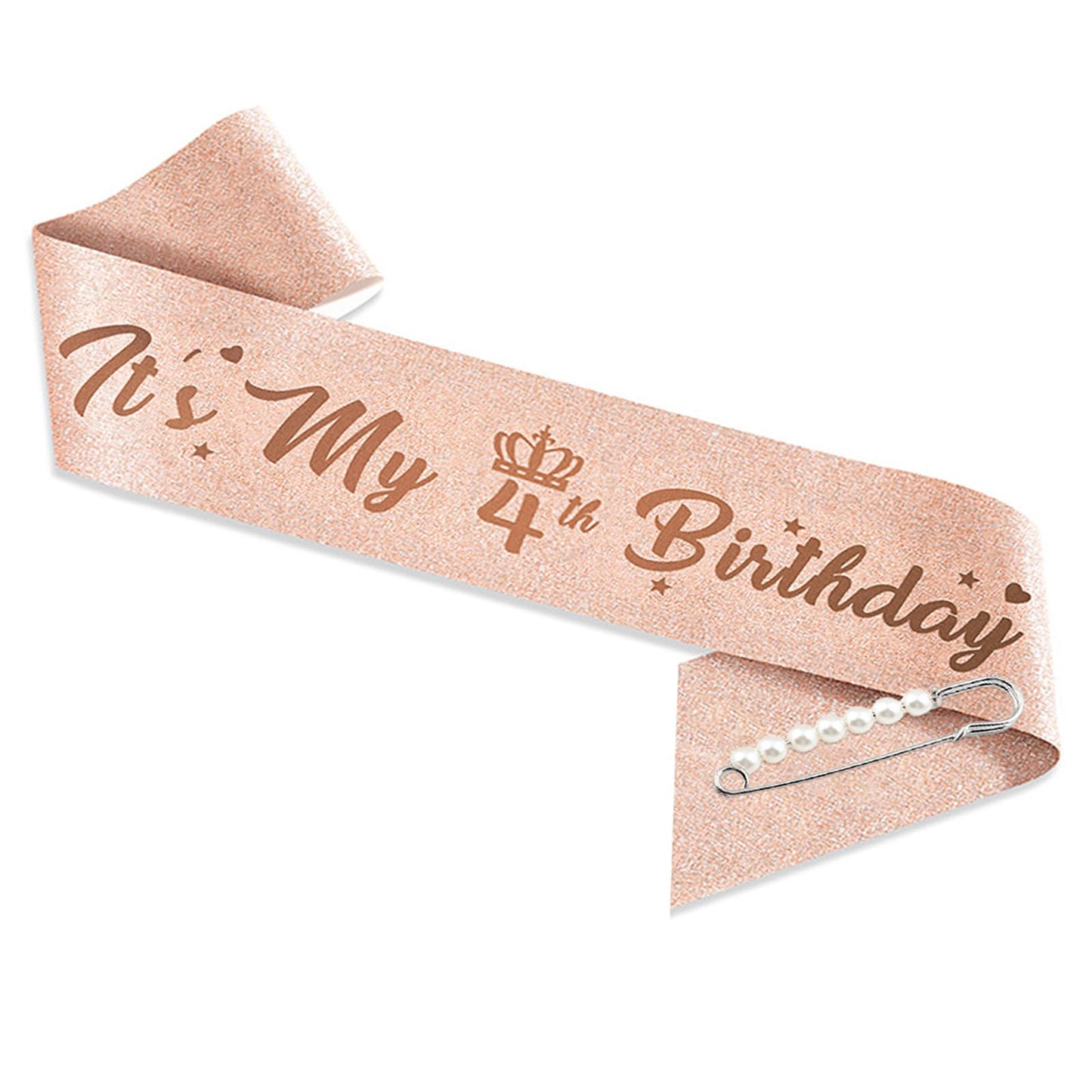 4Th Birthday Tiaras And Crowns For Women Girls, Birthday Decorations Rose Gold Sash Crystal Tiara Party Supplies