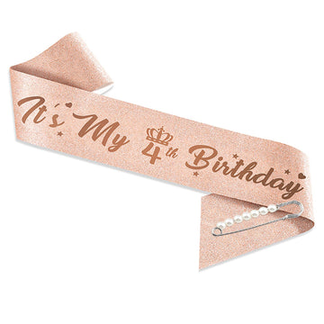 4Th Birthday Tiaras And Crowns For Women Girls, Birthday Decorations Rose Gold Sash Crystal Tiara Party Supplies