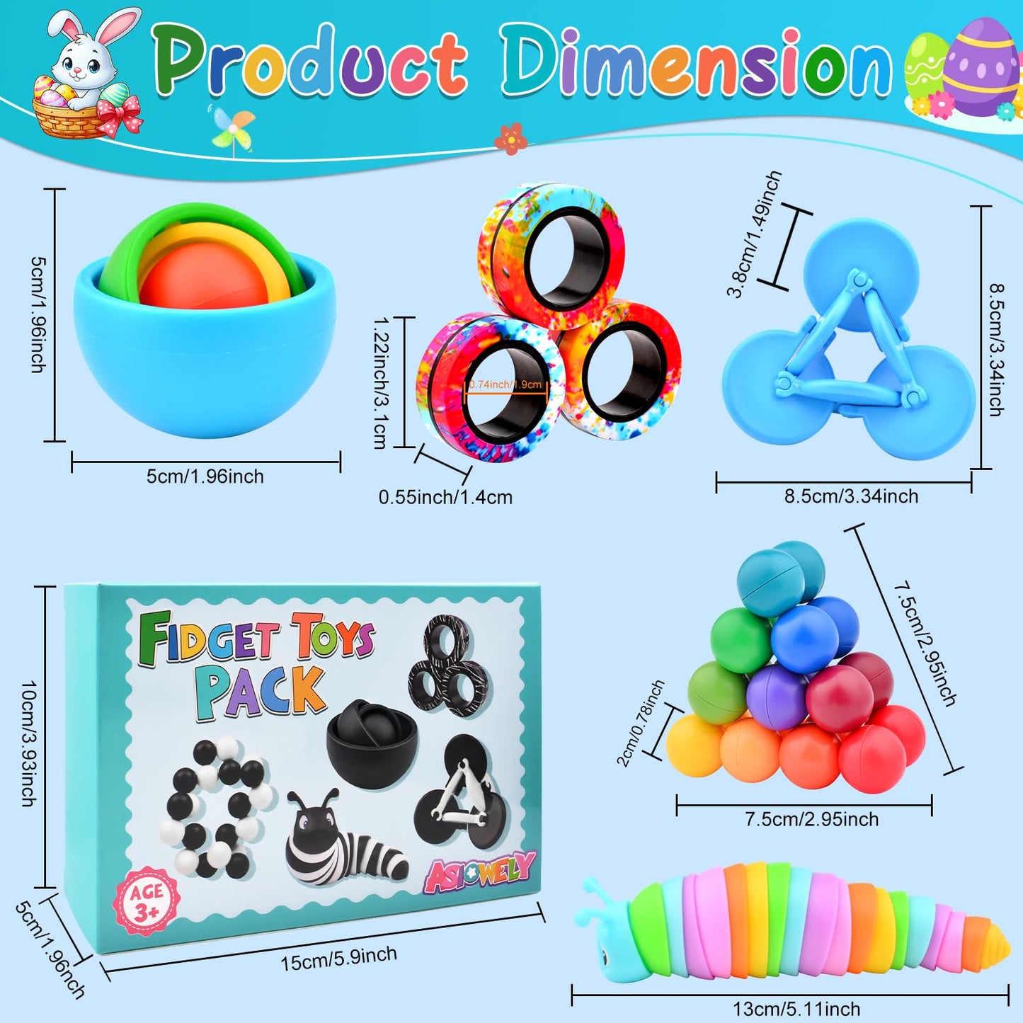 Fidget Toys Adults Pack, Fidget Spinner For Kids, Easter Basket Stuffers For Teens, 10Pc Sensory Toys Set For Autism, Desk Toy S