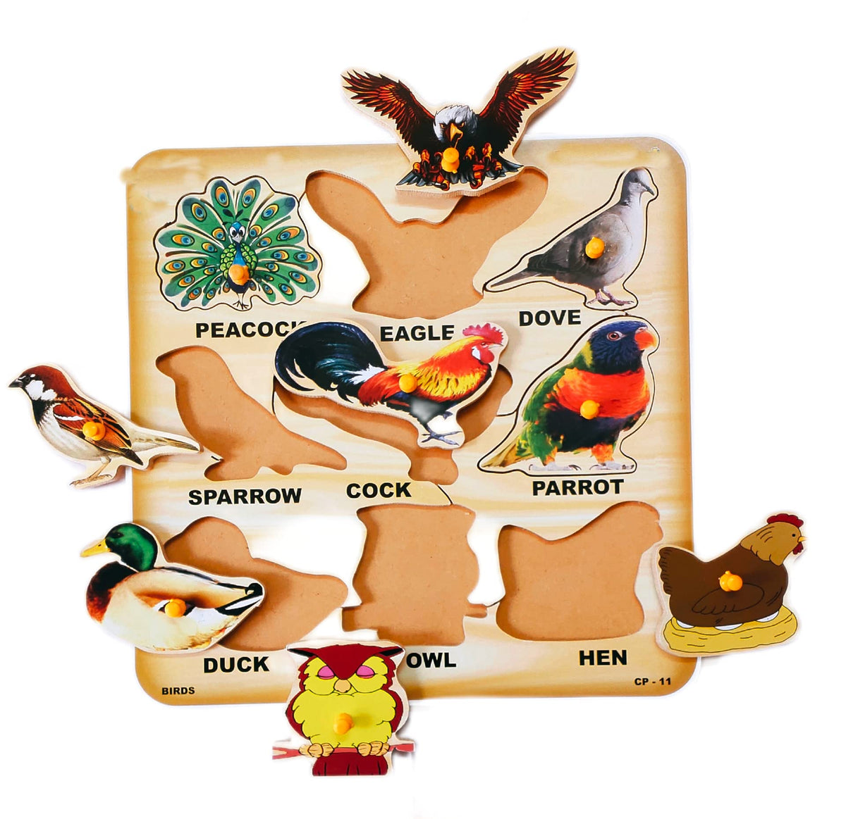 RPC99 Birds Wooden Puzzle Learning Educational Toy/Stray with Knobs