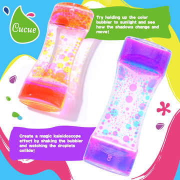 Cucue Liquid Motion Bubbler - Sensory Toys With Floating Droplets - Colorful Liquid Hourglass For Calming & Relaxing,Christmas Stocking Stuffer For Kids - New Model Big Size- 6.7X2.6In