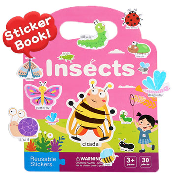 Reusable Sticker Books For Toddlers 2-4 Years, Sticker Books For Kids 1-3, Birthday Gifts For Kids Toddler Boys Girls Travel Toys (Insects)
