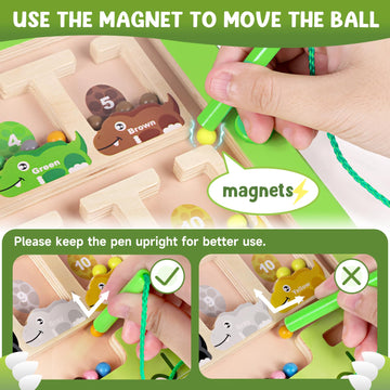 Funmission Magnetic Color And Number Maze, Montessori Toys, Wooden Puzzle Activity Board For 3+ Year Old Kids, Counting & Color