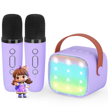 Verkb Mini Karaoke Machine With 2 Wireless Microphones For Kids, Kids Toys For Girls And Boys, Portable Bluetooth Speaker Gift F