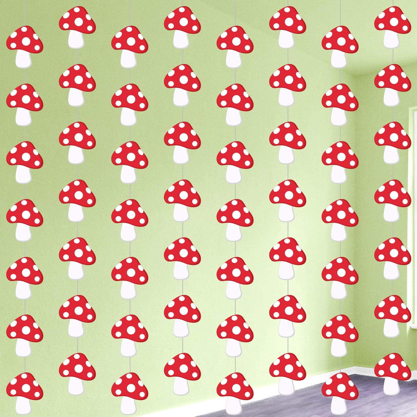Sinload 8 Pieces Mushroom Party Decorations Red Mushroom Garlands Wild Mushroom Paper Cutouts Forest Plant Hanging Banner Decor