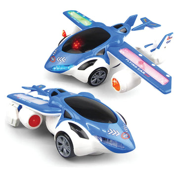 Kidology 2 In 1 Transforming Car To Airplane Toy | Automatic Deformation Car With Lights & Music | 360 Rotating Bump & Go Action