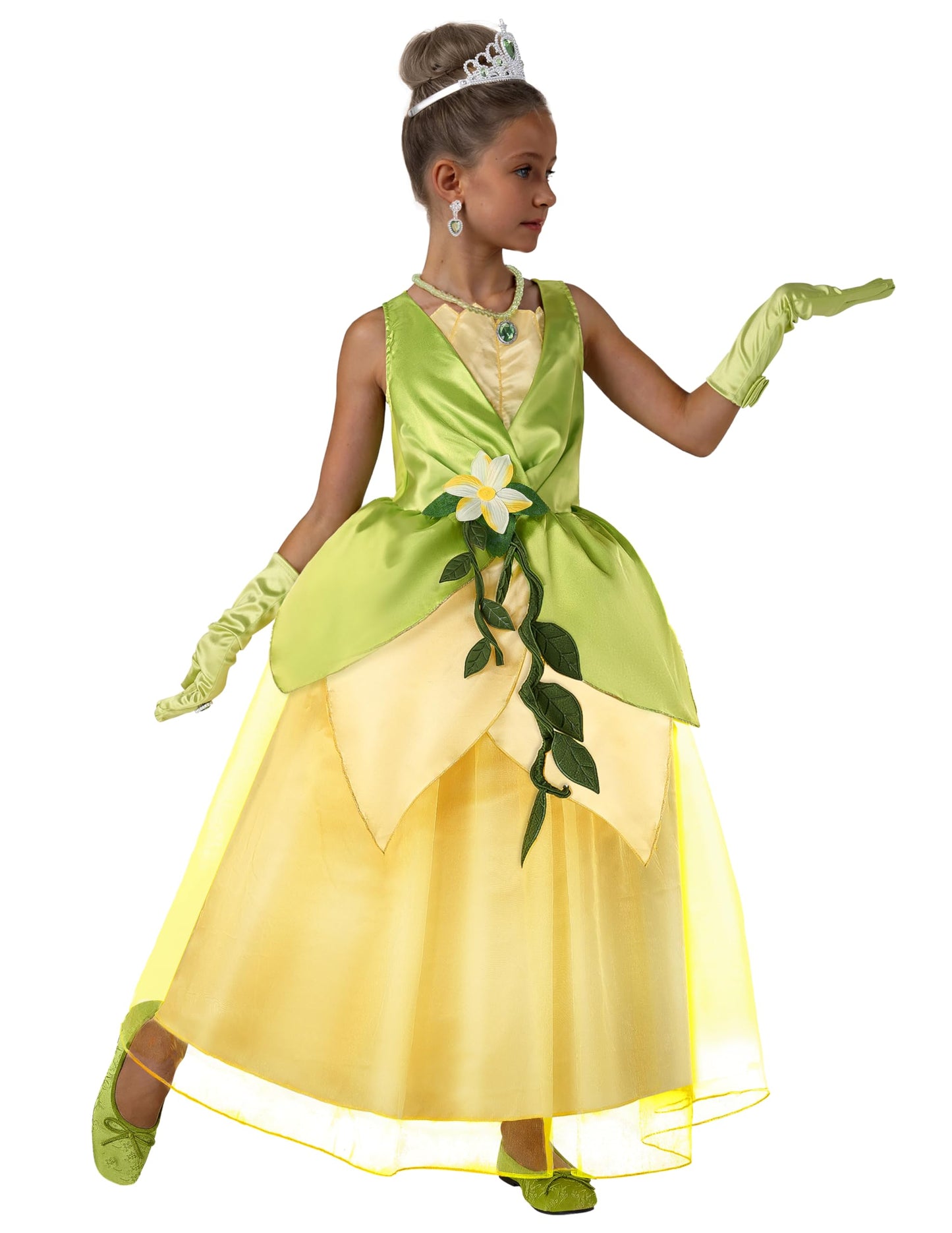 Spooktacular Creations Halloween Girls Frog Princess Dress, Green Fairy Costume For Kids, Fancy Gown Dress With Accessories For