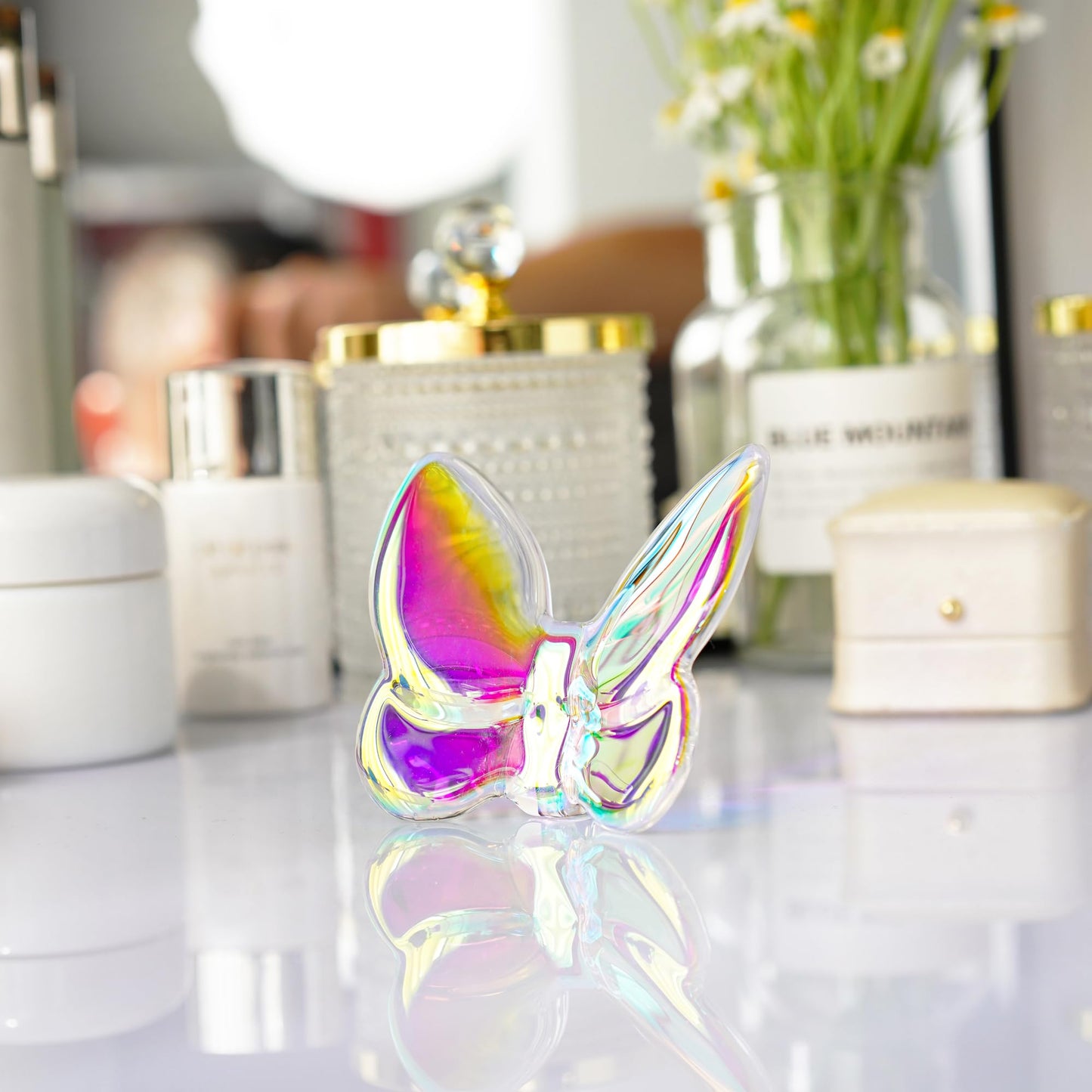 Kanpura Ab Coating Crystal Flying Butterfly Figurine Collectible,Glass Butterfly Ornament,Crystal Butterfly For Wedding Christmas Party Decor