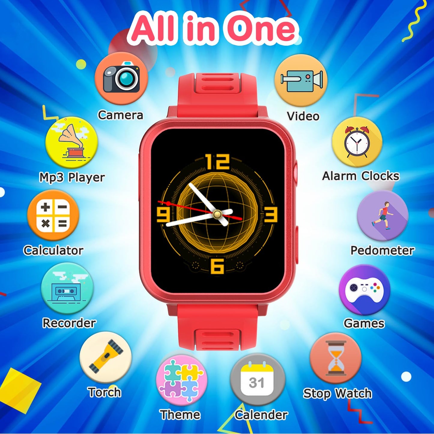 Cosjoype Kids Smart Watch Gift For Girls Age 6-12, 24 Puzzle Games Hd Touch Screen Kids Watches With Video Camera Music Player Pedometer Audiobook 12/24 Hr Toys For 7 8 9 10 11 12 Year Old Girls