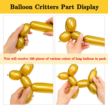 Metallic 260 Gold Long Balloons Chrome 100 Pack Twisting Animal Balloons Thickening Latex Modeling Long Magic Balloons For Anima
