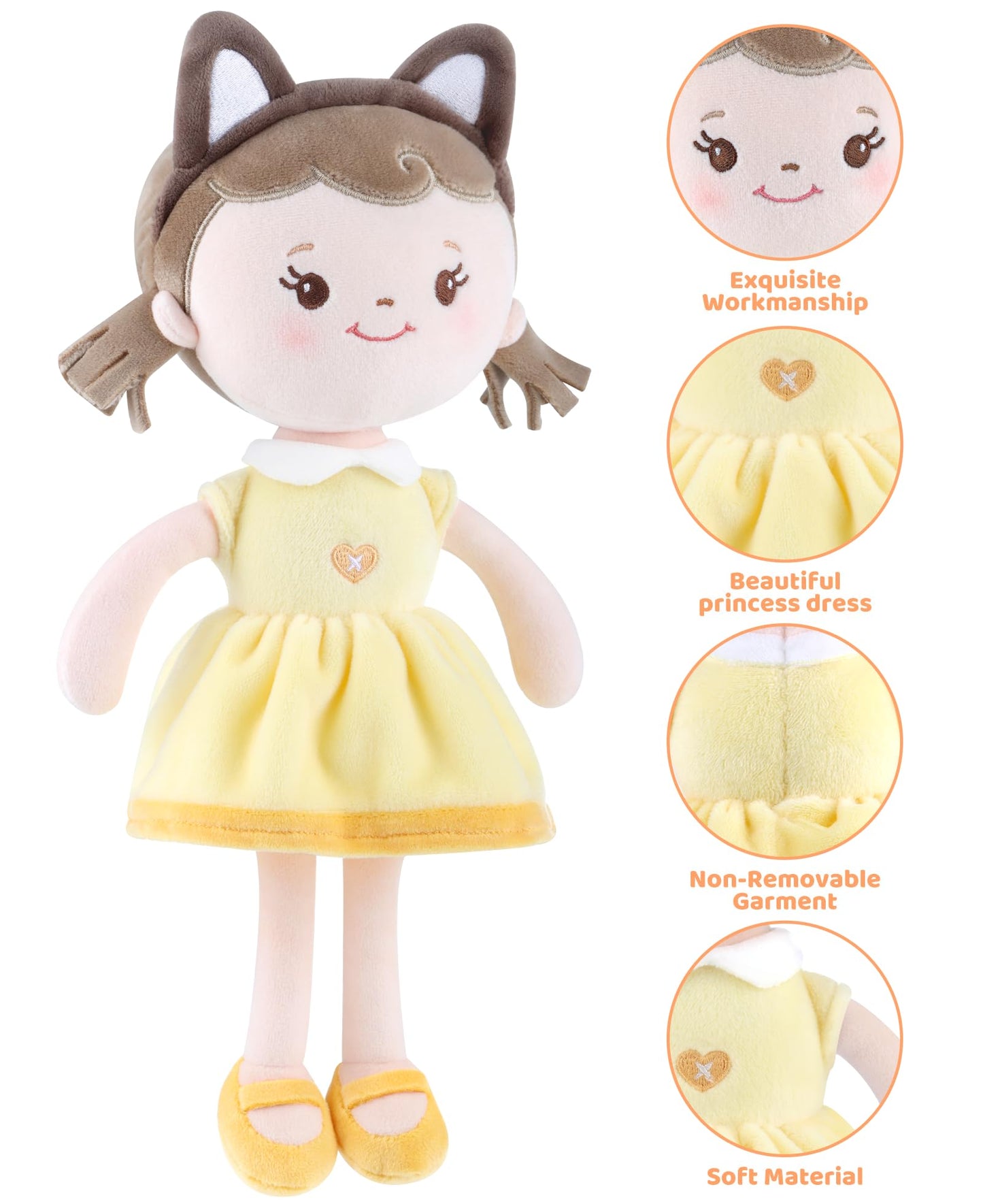 GAGAKU Soft Plush Baby Doll for Girls (12 ) - My First Baby Doll Gift for Girls  Toddlers & Infants  Machine Washable Rag Doll Toy - Puff Girl