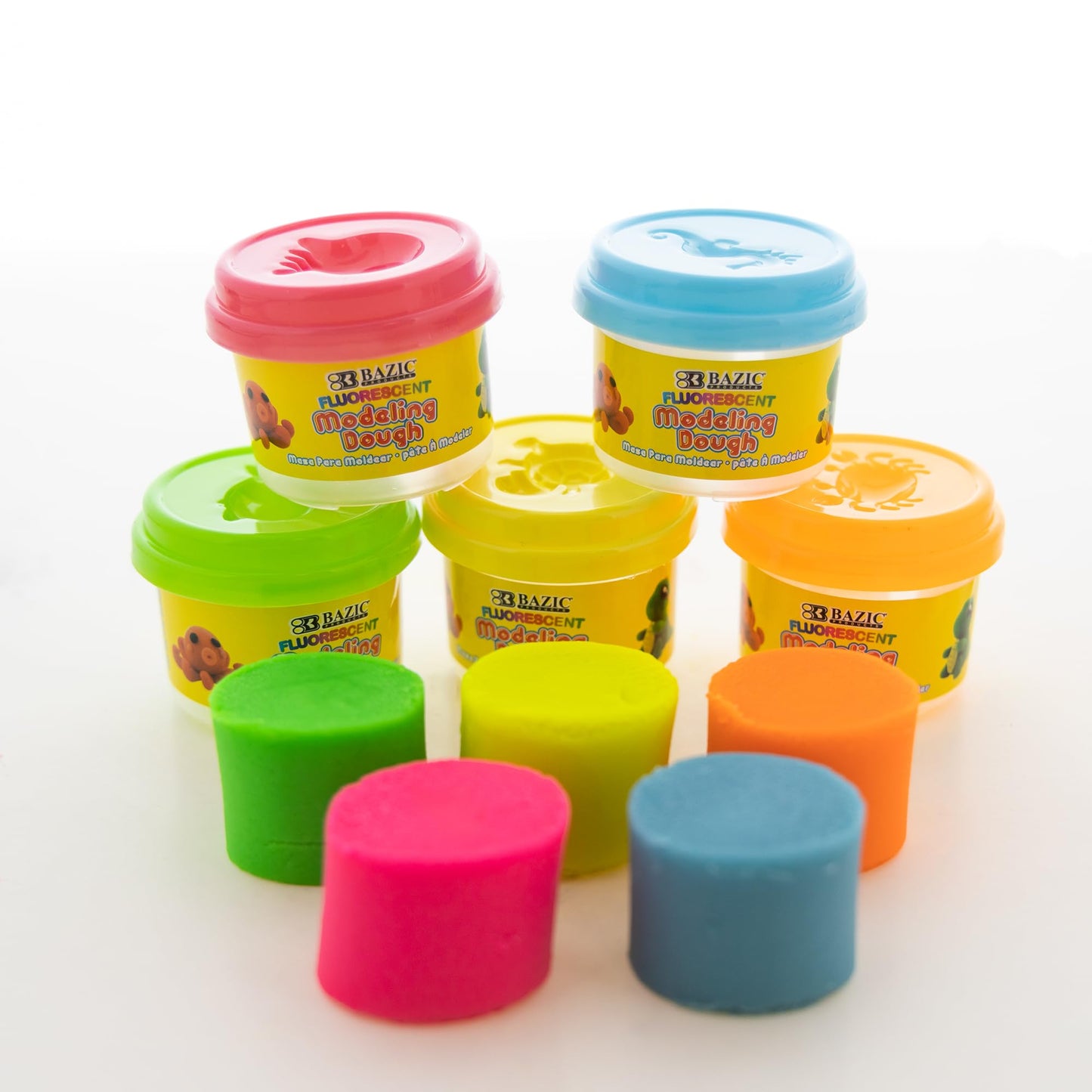 BAZIC Modeling Dough 1 Oz, 5 Fluorescent Colors, Non Toxic Soft DIY Modeling Clay with Mold Caps for Art and Crafts, Sculpting,