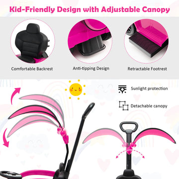 Honey Joy Push Cars For Toddlers, Mercedes Benz Kids Toy Car W/Push Handle & Detachable Guardrail, Horn & Engine Sound, Seat Storage, Foot-To-Floor Ride On Push Car For Boys Girls(Pink)