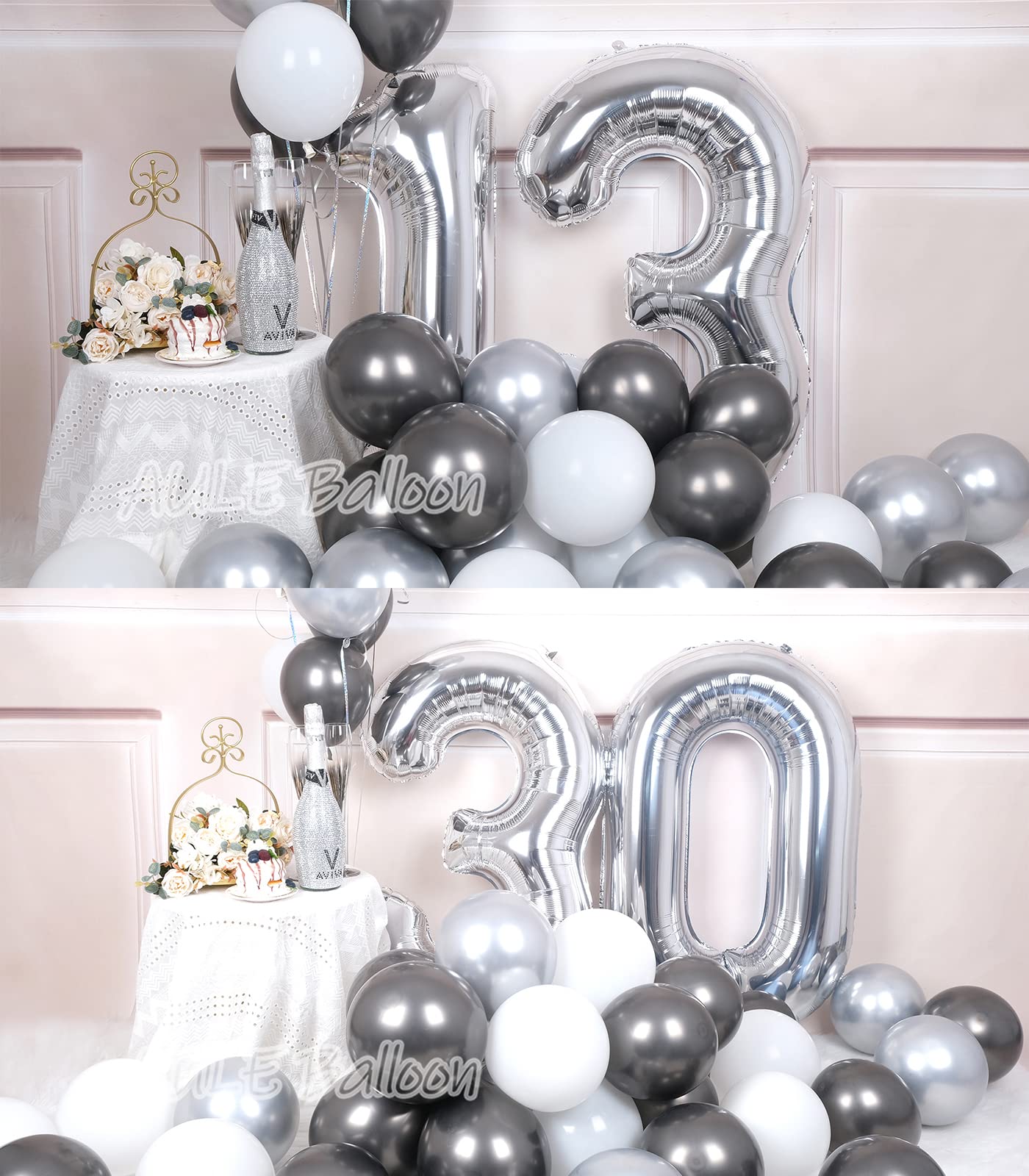 Aule 40 Inch Big Silver 3 Balloon Number Large Foil Helium Number Balloons 0-9 Jumbo Giant Happy 3Rd Birthday Party Decorations