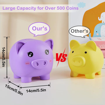 Piggy Bank Girls, Unbreakable Piggy Banks Large Money Coin Bank For Kids With Diy Stickers, For Birthday, Easter, Baby Shower, Purple