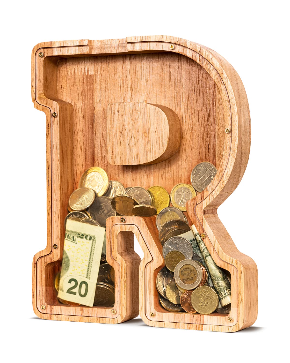 Summidate Wooden Letter Piggy Bank| Piggy Bank For Boys Girls Toddler| Alphabet R Money Bank| Coin Bank Birthday Gift For Kids|2024 Graduation Money Box (R)