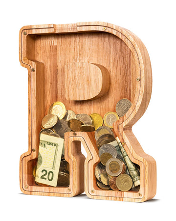 Summidate Wooden Letter Piggy Bank| Piggy Bank For Boys Girls Toddler| Alphabet R Money Bank| Coin Bank Birthday Gift For Kids|2024 Graduation Money Box (R)
