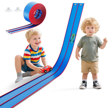 15 Ft Flexible Race Track for Kids - Portable Car Race Track Starter Set with Suction Cups  Rolls Up Easy  Compatible with 1/64 Diecast Cars  Birthday Gift for Boys & Girls Ages 3+ (Blue&Red)